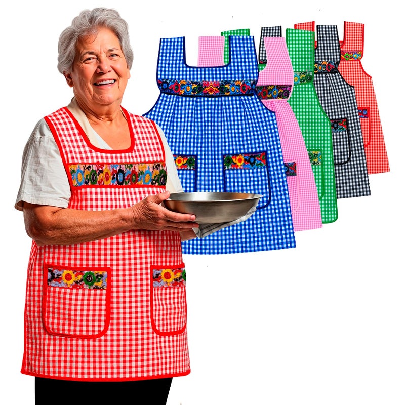 CuitÃ¡xi Traditional Mexican apron for women with deep pockets and beautiful flower embroidery 1 piece - Apron Mexican Mandil Mexicano - Mandiles para mujer de cocina mexicanos - Mexican style aprons - Image 1