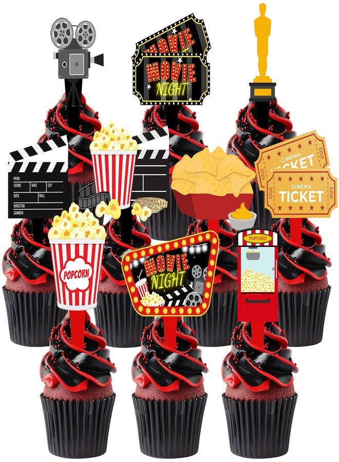 HaPiBiDesign 40 Pcs Movie Night Cupcake Toppers - Perfect Party Decorations for Birthdays, Hollywood Baby Showers, and Themed Cakes - Image 1