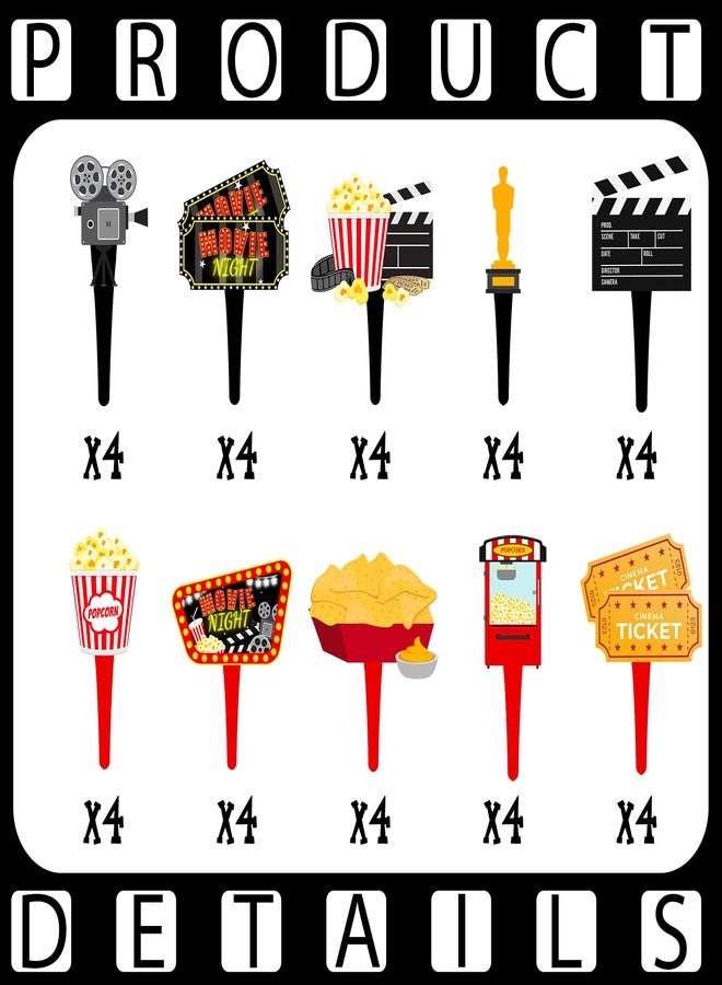 HaPiBiDesign 40 Pcs Movie Night Cupcake Toppers - Perfect Party Decorations for Birthdays, Hollywood Baby Showers, and Themed Cakes - Image 2