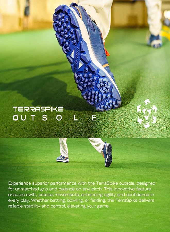 هندرد Hyperturf، حذاء الكريكيت، خفيفة الوزن ومتينة، مع مسامير مطاطية TerraSpike، مع لوح دعم مدمج للثبات، مناسبة للعشب والملاعب والأسطح الصلبة، مقاس UK 4، أزرق/برتقالي - Image 3
