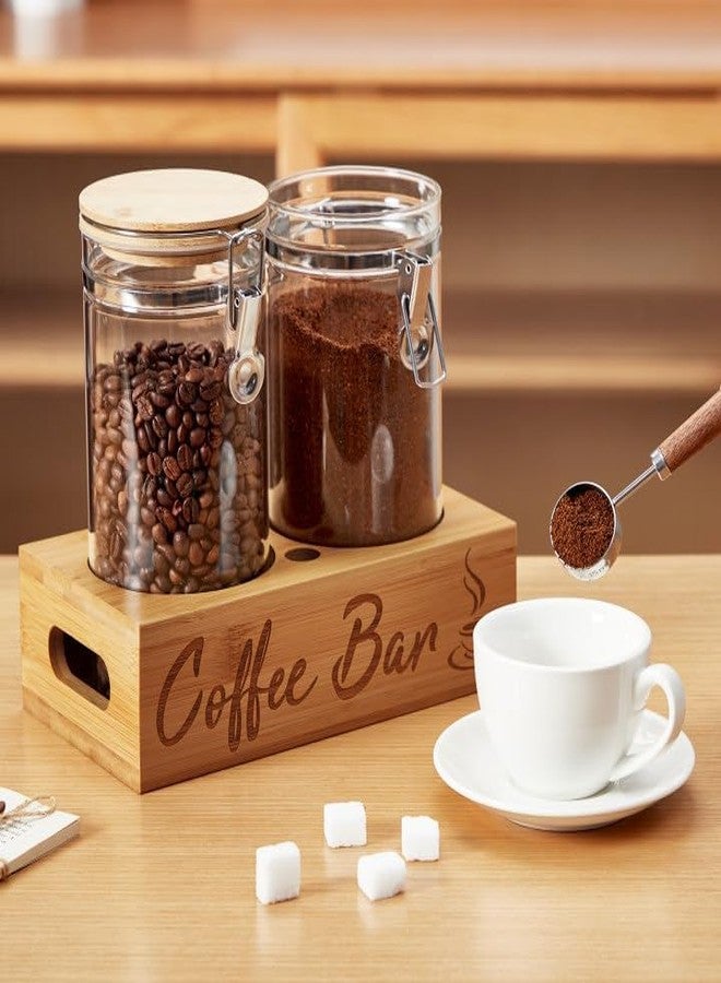 Spreccio Coffee Canister Set with Shelf, 2 x 50oz Coffee Bean Canister Storage Station for Ground Beans, Sugar and Coffee Jar with Scoop, Countertop Coffee Storage for Coffee Bar or Kitchen - Image 3