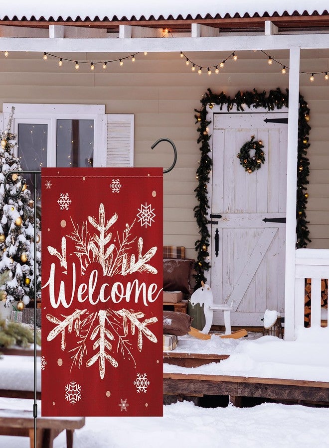 Heyfibro Christmas Welcome Garden Flag 12x18 Inch Double Sided Burlap, Snowflake Welcome Winter Yard Flag for Winter Holiday Xmas Yard Outdoor Decoration(ONLY FLAG) - Image 3