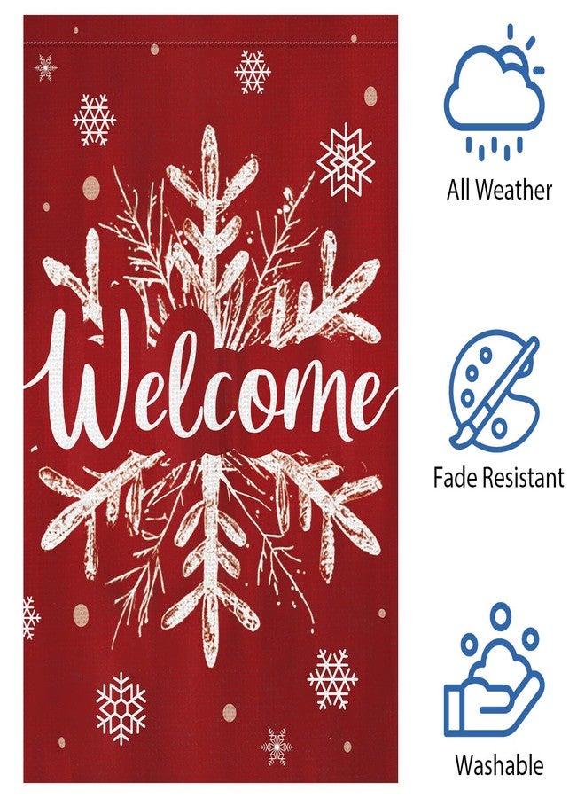 Heyfibro Christmas Welcome Garden Flag 12x18 Inch Double Sided Burlap, Snowflake Welcome Winter Yard Flag for Winter Holiday Xmas Yard Outdoor Decoration(ONLY FLAG) - Image 5