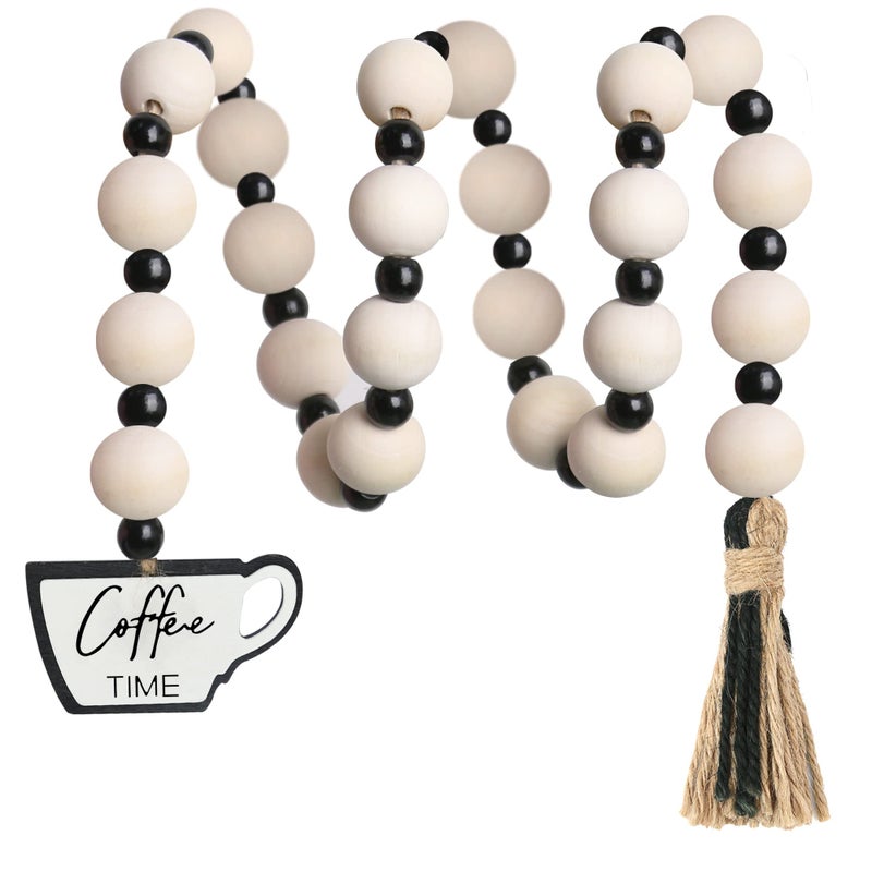 Meplait Garland  Natural Wood Beads Jute Rope Coffee Themed Hanging Ornament for Home Decor