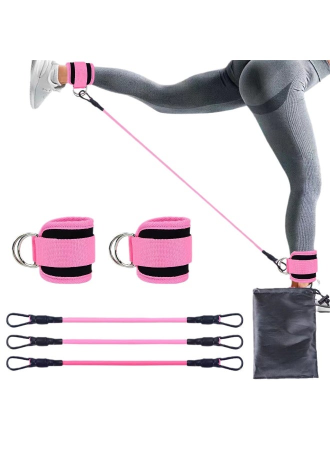 Hugifts Ankle Resistance Band Set with 3 Tubes, Adjustable Ankle Straps for Leg & Glute Workouts, Gym Cable Machine Accessories - Image 1