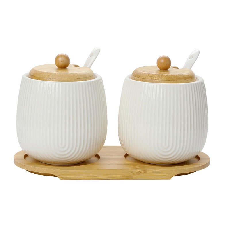 Sailench Sugar Bowl Set of 2,Ceramic Sugar Bowl with Lid and Spoon,Sugar Jar Seasoning Container Set for Coffee Bar Kitchen Home (2, White) - Image 1