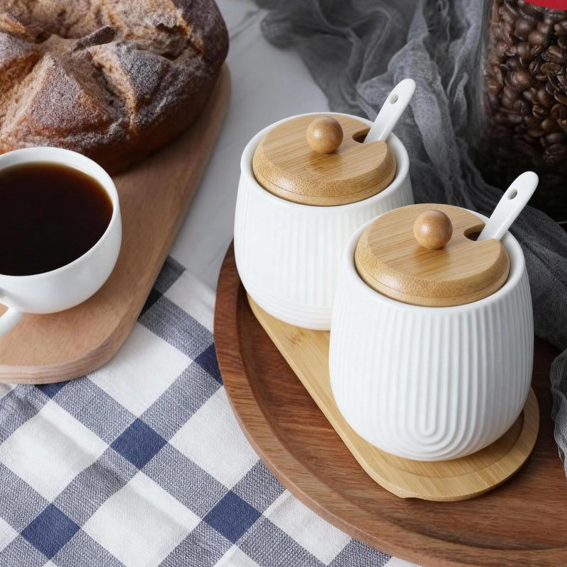 Sailench Sugar Bowl Set of 2,Ceramic Sugar Bowl with Lid and Spoon,Sugar Jar Seasoning Container Set for Coffee Bar Kitchen Home (2, White) - Image 5