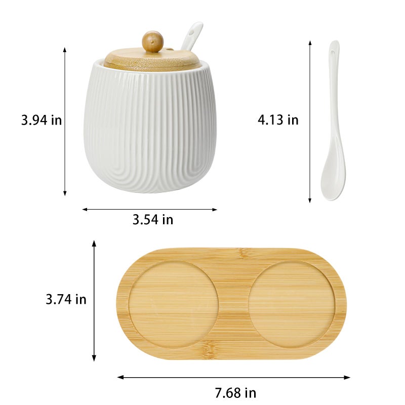 Sailench Sugar Bowl Set of 2,Ceramic Sugar Bowl with Lid and Spoon,Sugar Jar Seasoning Container Set for Coffee Bar Kitchen Home (2, White) - Image 2