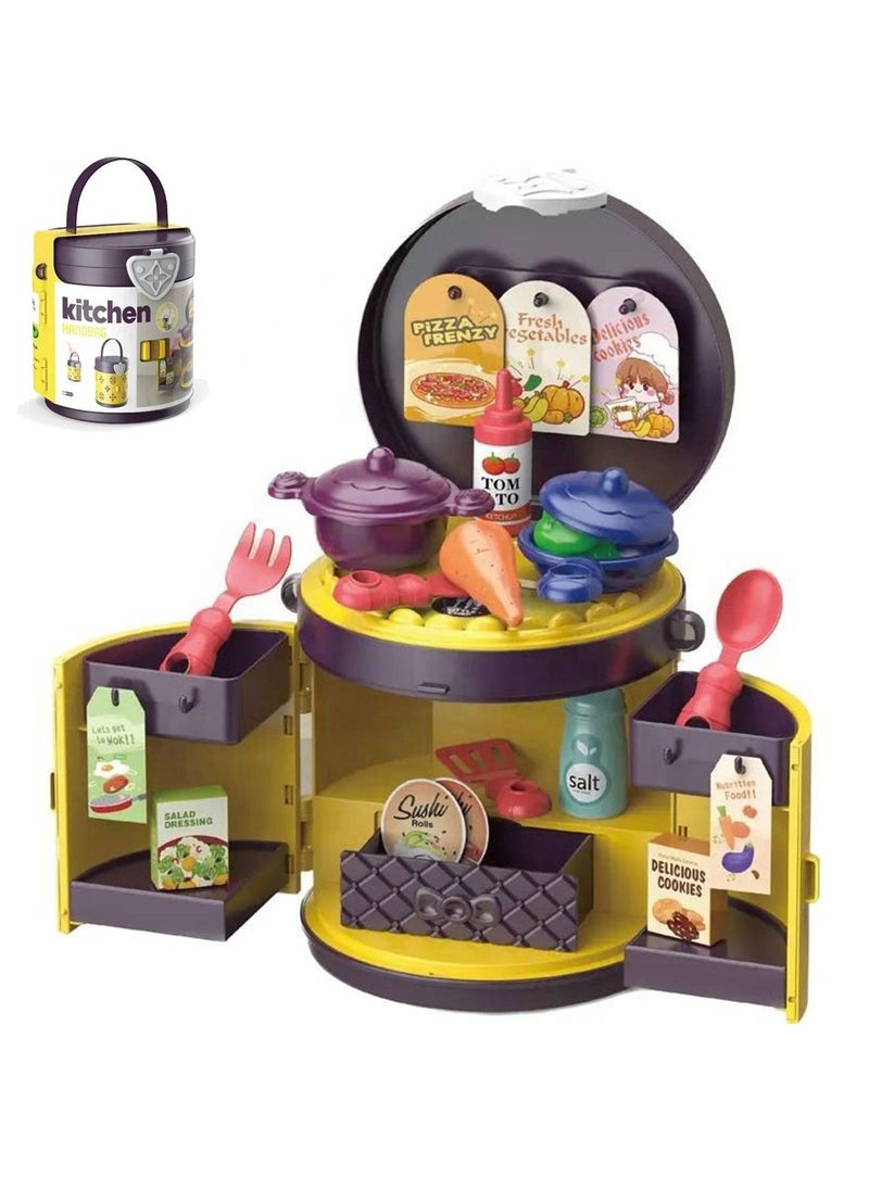 Swift 30 Pcs Kitchen Toy Crossbody Handbag with Set Pretend Cooking Food Play Dinnerware Set Safe Children Girl Toy Gift Fun Game  - Image 1