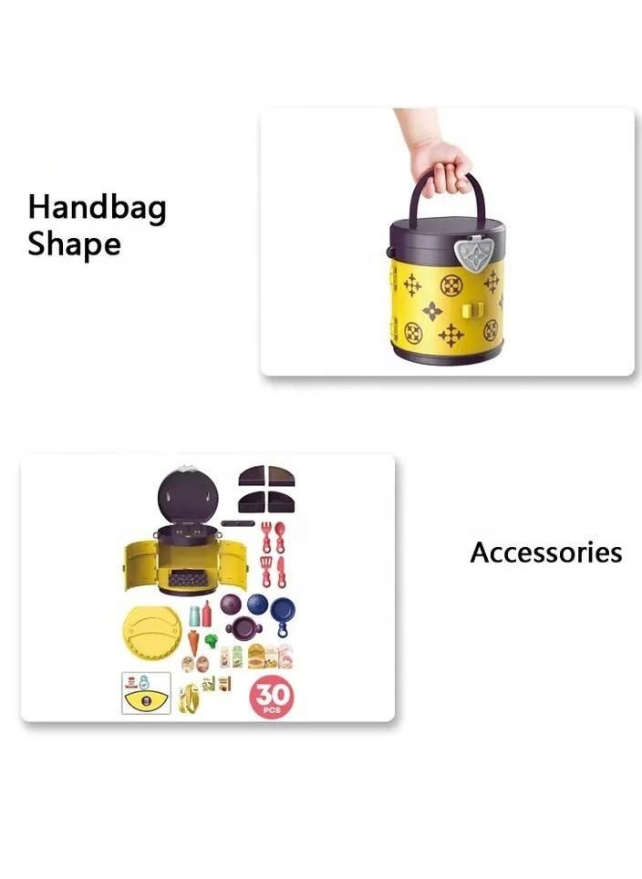 Swift 30 Pcs Kitchen Toy Crossbody Handbag with Set Pretend Cooking Food Play Dinnerware Set Safe Children Girl Toy Gift Fun Game  - Image 3