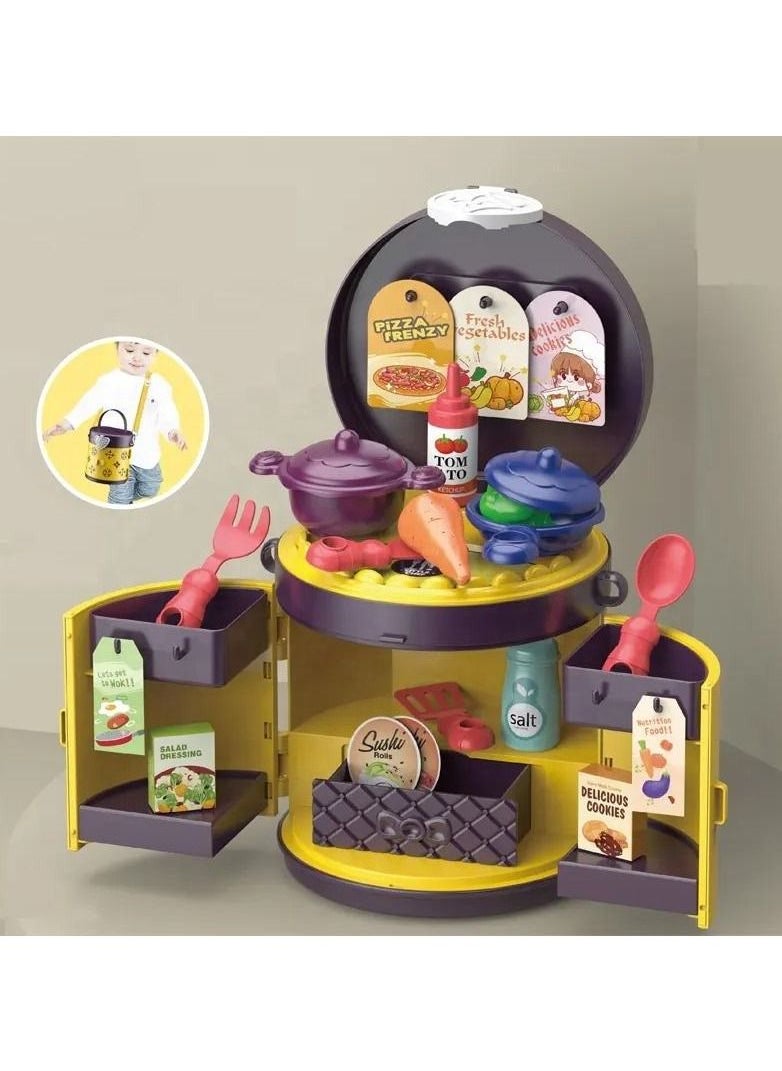 Swift 30 Pcs Kitchen Toy Crossbody Handbag with Set Pretend Cooking Food Play Dinnerware Set Safe Children Girl Toy Gift Fun Game  - Image 5