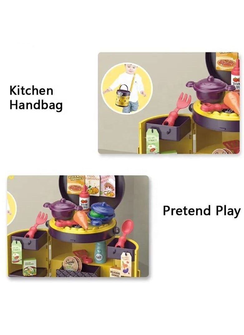 Swift 30 Pcs Kitchen Toy Crossbody Handbag with Set Pretend Cooking Food Play Dinnerware Set Safe Children Girl Toy Gift Fun Game  - Image 4