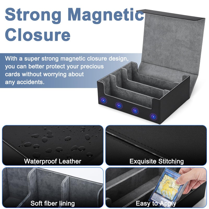 Ralout Card Deck Case for Trading Cards 1800+, MTG Card Storage Box, Leather Magnetic Closure Storage Box for Magic Commander, MTG, YuGiOh, PKM and Sports Cards - Image 4