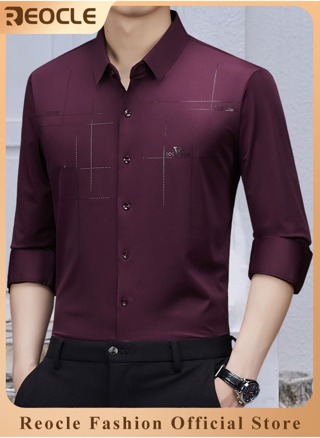 REOCLE - Men's Business Slim Fit Shirt Official Long Sleeve Stretch Dress Shirt Wrinkle-Free Regular Fit Button Down Shirts - Image 1