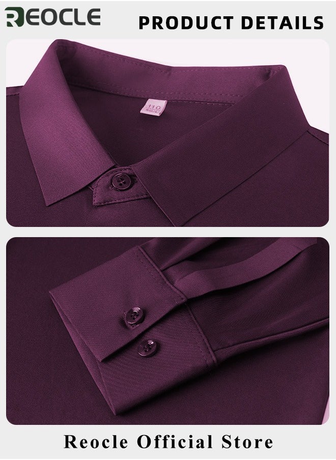 REOCLE - Men's Business Slim Fit Shirt Official Long Sleeve Stretch Dress Shirt Wrinkle-Free Regular Fit Button Down Shirts - Image 1