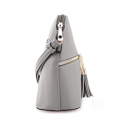 SG SUGU Lunar Lightweight Medium Dome Crossbody Bag Shoulder Bag with Double Tassels | Zipper Pocket | Adjustable Strap|Grey - Image 3