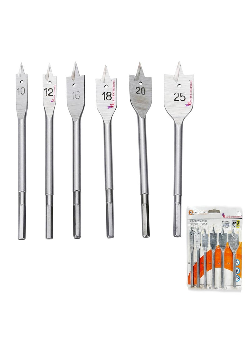 Malfah Enterprises Malfah Hex Shank Wood Flat Bit High Carbon Steel Best tool For Carpenter For Spade Boring In Wood Plastic PVC Maf Plain 101216182025MM 6 PCS MM  - Image 2
