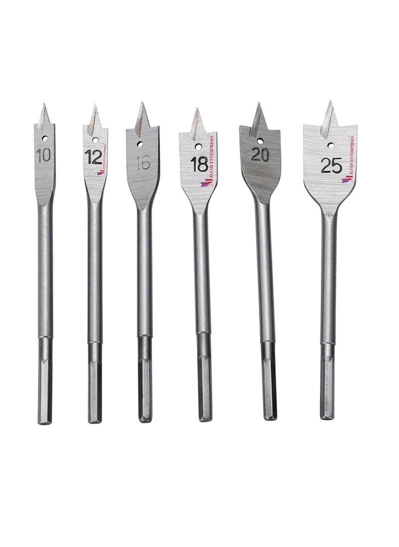 Malfah Enterprises Malfah Hex Shank Wood Flat Bit High Carbon Steel Best tool For Carpenter For Spade Boring In Wood Plastic PVC Maf Plain 101216182025MM 6 PCS MM  - Image 1