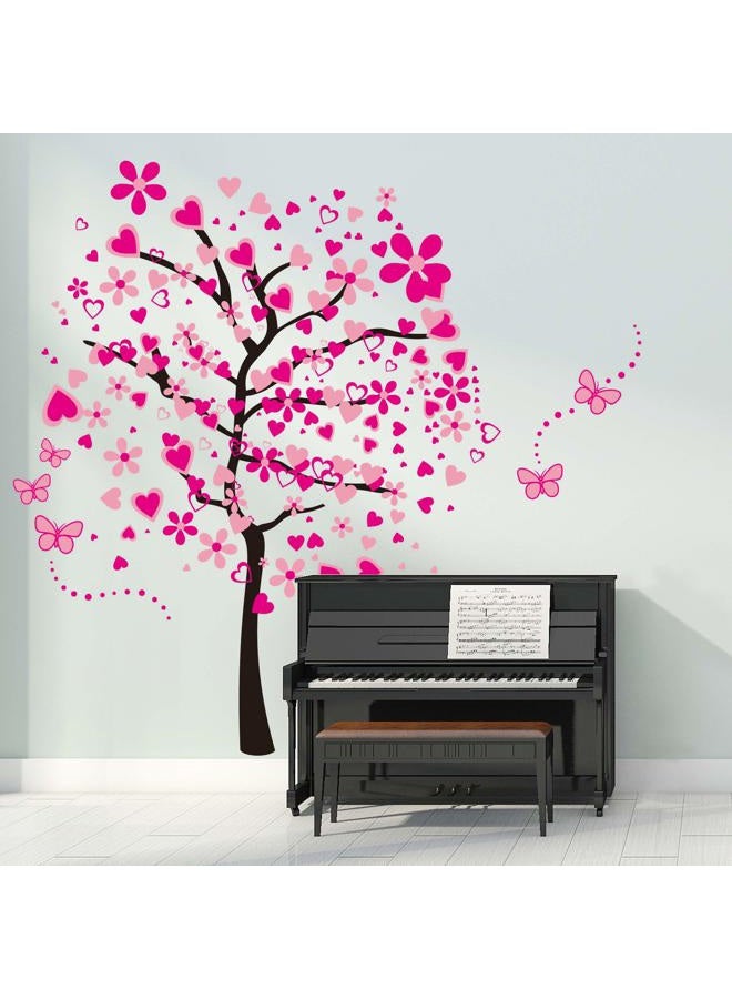 LiveGallery Removable Huge Pink Cartoon Heart Flower Tree Wall Decals Red Butterfly Wall Stickers Home art Decor for Kids Girls Babys Bedroom Nursery room Living Room Decorations - Image 4