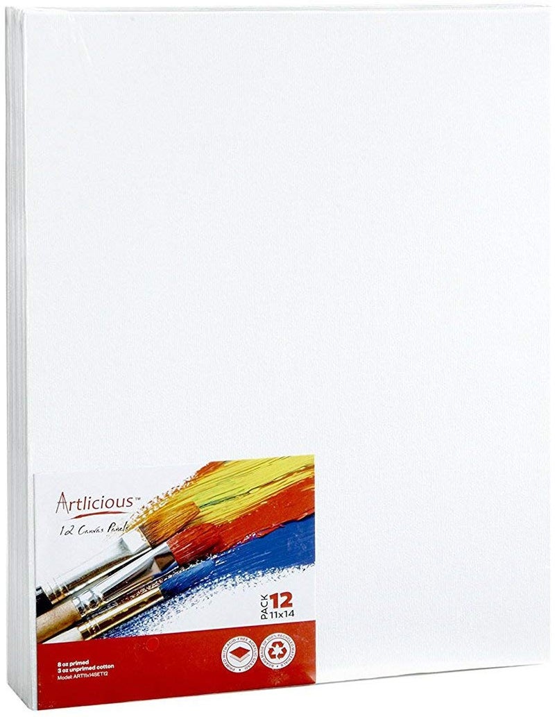 Artlicious Canvases for Painting  Pack of 12 11 x 14 Inch Blank White Canvas Boards  100 Cotton Art Panels for Oil Acrylic  Watercolor Paint