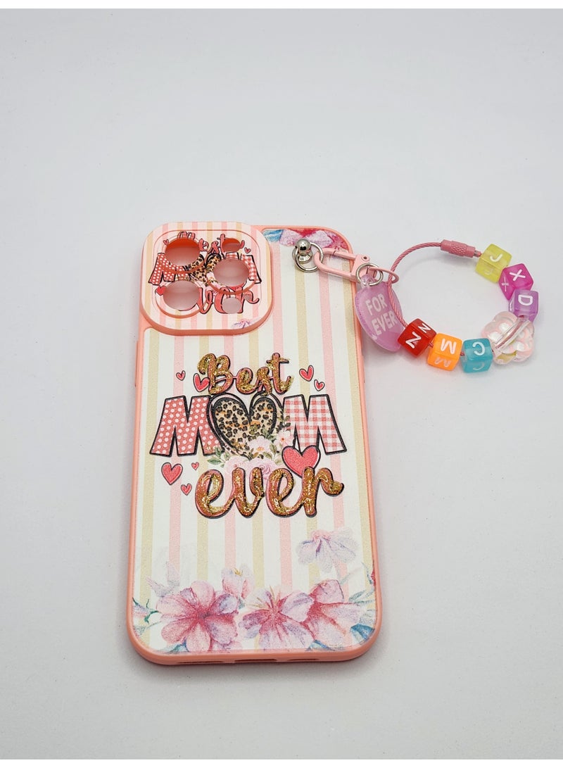 Acnor "Best Mom Ever Case for iPhone 15 Pro Max with Hand Strap and Charm – Floral Pattern Protective Cover" - Image 1