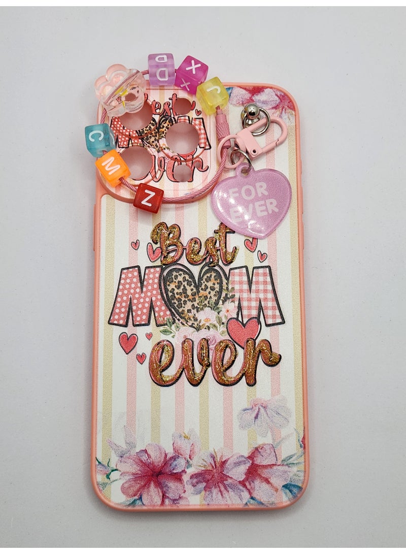 Acnor "Best Mom Ever Case for iPhone 15 Pro Max with Hand Strap and Charm – Floral Pattern Protective Cover" - Image 2