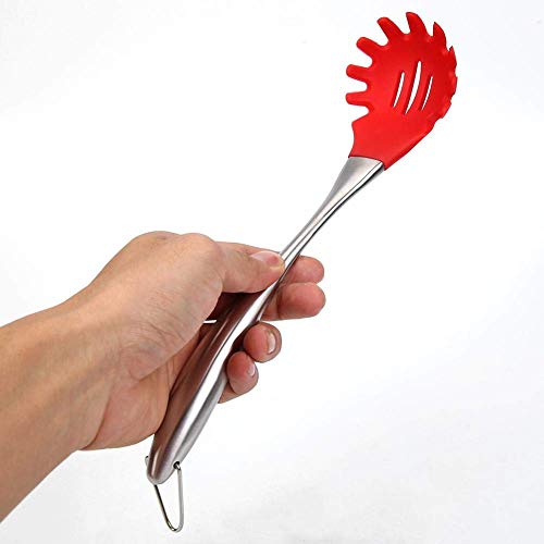 P-Plus International Silicone Spatula Versatile Tools Baking and Mixing | Non-Stick & Heat Resistant | Strong Stainless Steel Silicone Wok Turner (Pasta Server RED) - Image 1