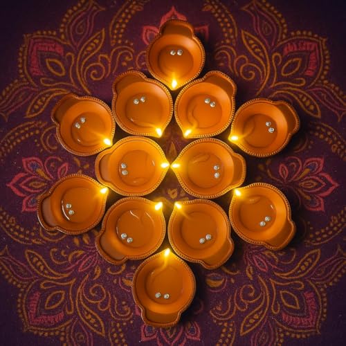 AYUNIX Water Sensor Led Diyas E-Diya, No-Oil, No-Electricity Warm Orange Ambient Lights, Battery Operated Led Candles for Home Decor, Festivals Decoration Diwali Lights (Pack of 12) - Image 2