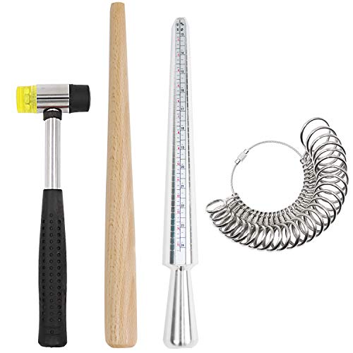 HEYMOUS Ring Mandrel Metal Ring Sizer Set with Jewelry Rubber Mallet Hammer Rings Size Measuring Tools Finger Gauge Wood Ring Shaper Tool Jeweler's Repair Kit - Image 1