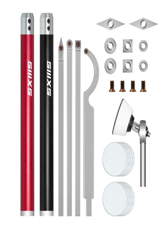 SIIIXS Carbide Tip Wood Lathe Turning Tool set With Bowl sander, Lathe Roughing and Finishing Hollowing Tool Interchangeable Aluminum Alloy Handle with 8pcs Carbide Inserts For Woodturning - Image 1