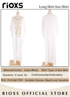 RIOXS Women's Casual Beach Kaftan Dress with Tunic Maxi Dress Style and Embroidery Design, Elegant Comfortable Short Sleeve Caftan, Bikini Swimsuit Cover Up, Side Split Kaftan Dress, Suitable for Party, Daily Wear, Swimming Pool and Beach  - Image 5