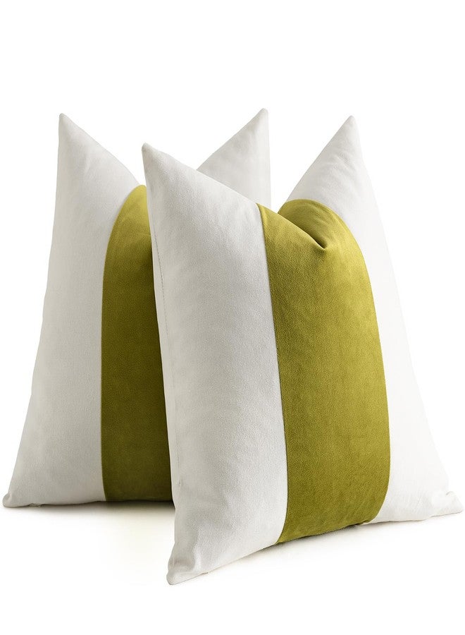AmHoo Pack of 2 Velvet Panel Cotton Pillow Covers Decorative Pillowcase Cushion for Couch Sofa Bedroom 18 x 18-Inch Spinach Green - Image 1