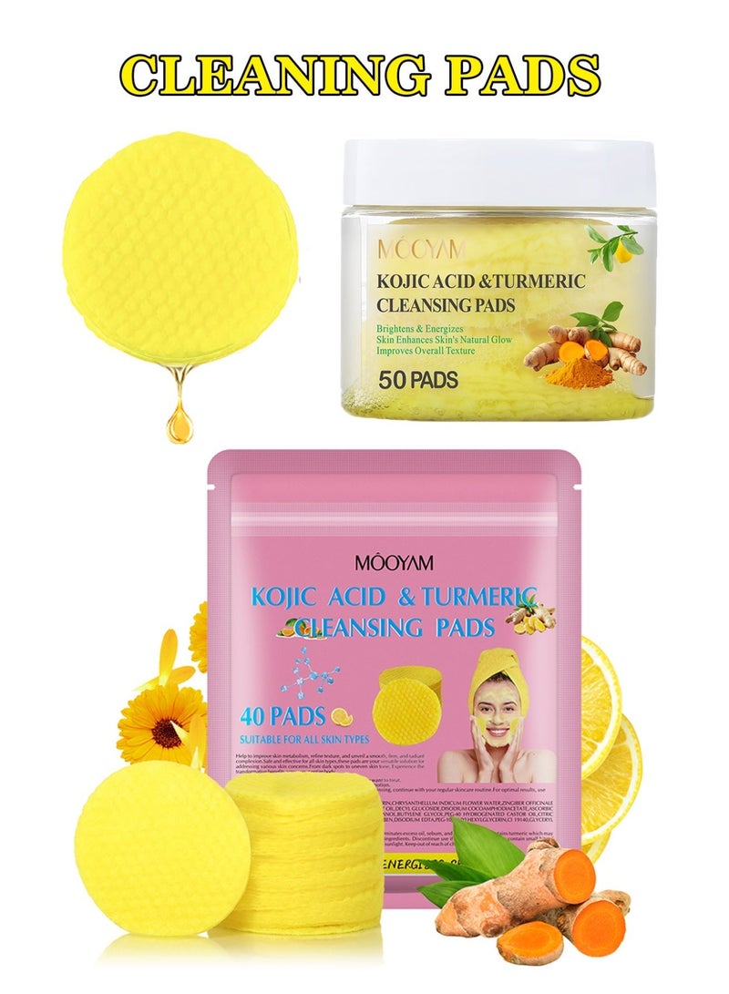 MOOYAM Kojic Acid and Turmeric Cleansing Pads 90 Pcs for Face and Body Dark Spot Treatment Reduces Hyperpigmentation and Evens Skin Tone Gently Exfoliates and Refines Pores - Image 1