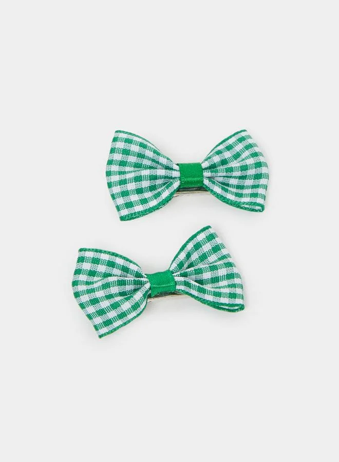 ستايلي Styli Green Checked Bow Hair Clip
