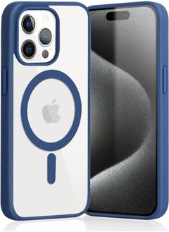 ESCASE Magnetic Cover for iPhone 15 Pro Max 6.7 Inches Compatible with MagSafe, Mobile Phone Bumper Case, Solid Matte Colour TPU Frame, Anti-Scratch Back Transparent-Blue  - Image 1