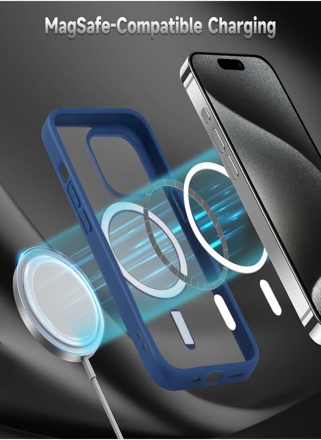 ESCASE - Magnetic Cover for iPhone 15 Pro Max 6.7 Inches Compatible with MagSafe, Mobile Phone Bumper Case, Solid Matte Colour TPU Frame, Anti-Scratch Back Transparent-Blue - Image 1