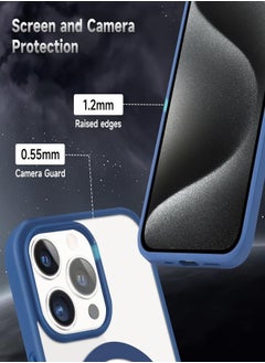 ESCASE Magnetic Cover for iPhone 15 Pro Max 6.7 Inches Compatible with MagSafe, Mobile Phone Bumper Case, Solid Matte Colour TPU Frame, Anti-Scratch Back Transparent-Blue  - Image 4