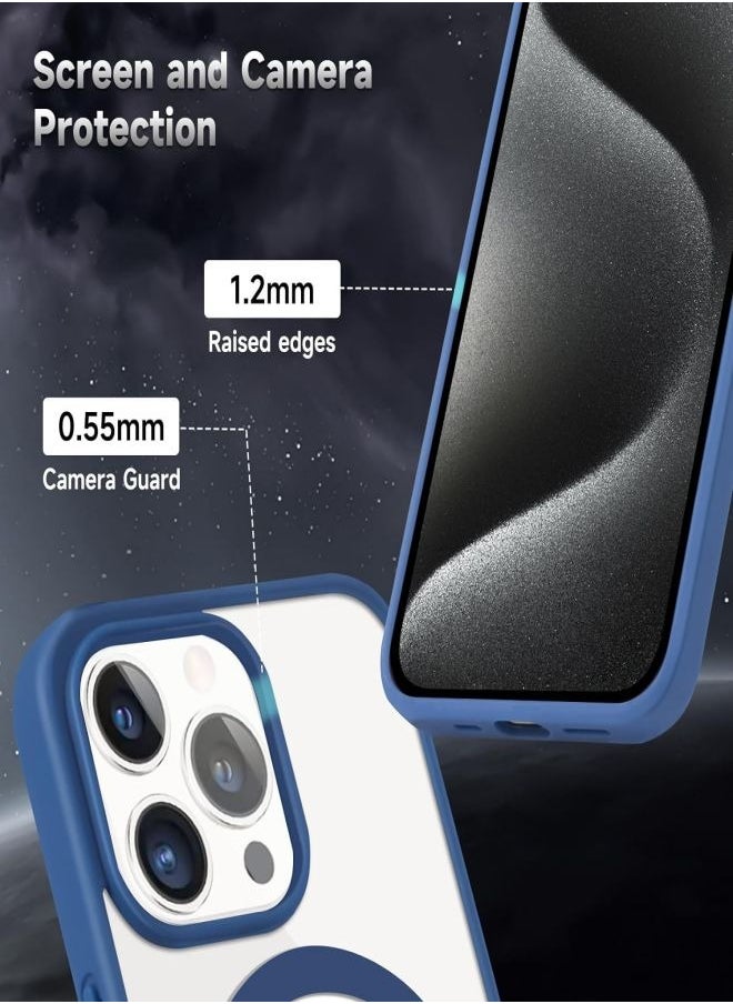 ESCASE - Magnetic Cover for iPhone 15 Pro Max 6.7 Inches Compatible with MagSafe, Mobile Phone Bumper Case, Solid Matte Colour TPU Frame, Anti-Scratch Back Transparent-Blue - Image 1