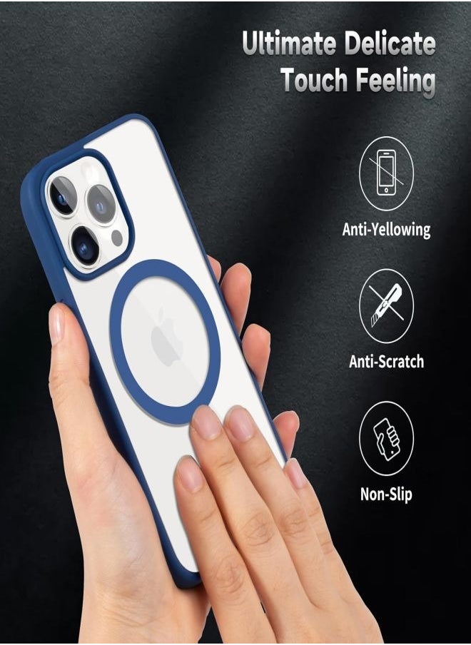 ESCASE - Magnetic Cover for iPhone 15 Pro Max 6.7 Inches Compatible with MagSafe, Mobile Phone Bumper Case, Solid Matte Colour TPU Frame, Anti-Scratch Back Transparent-Blue - Image 1