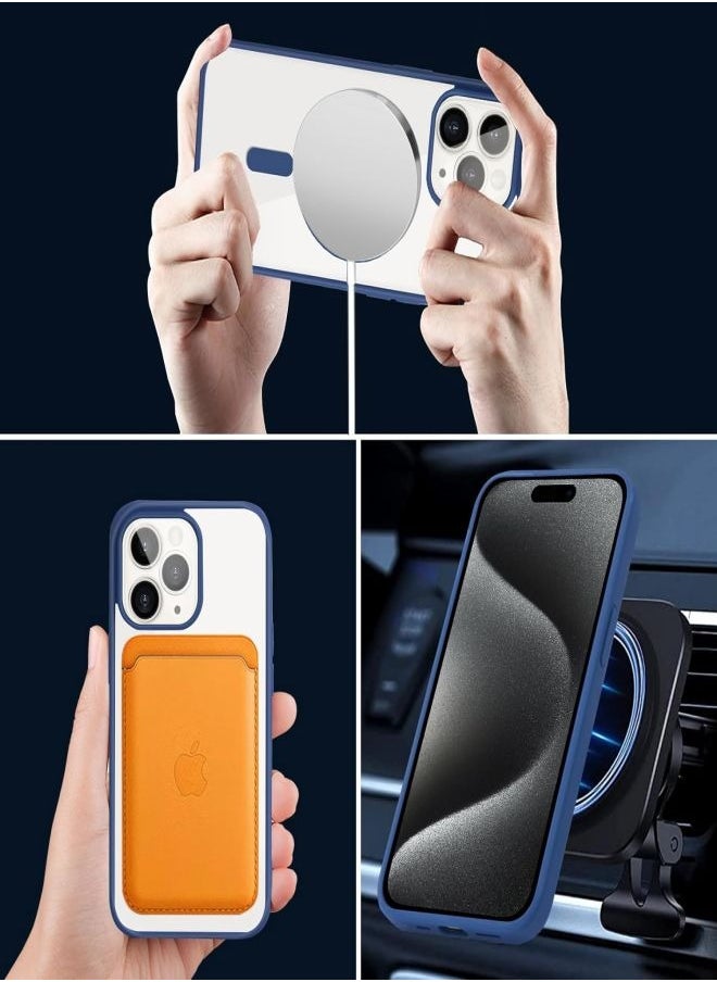 ESCASE - Magnetic Cover for iPhone 15 Pro Max 6.7 Inches Compatible with MagSafe, Mobile Phone Bumper Case, Solid Matte Colour TPU Frame, Anti-Scratch Back Transparent-Blue - Image 1