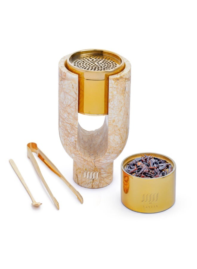 Layers Ofra (Sofitel) Medium Marble Incense Burner Holder – Natural Marble with Gold or Black Incense Burner – 12 × 15 cm - Image 2