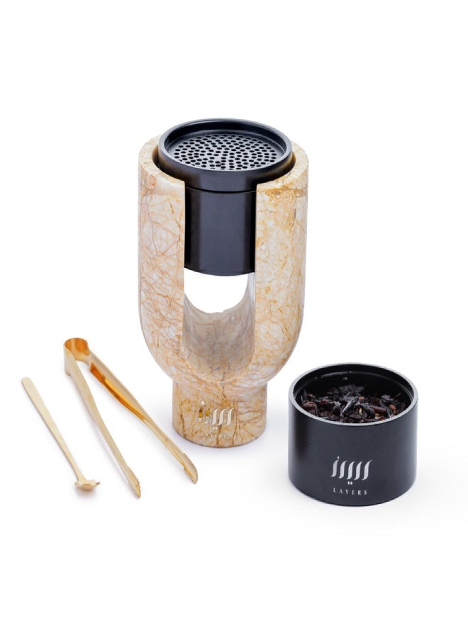 Layers Ofra (Sofitel) Medium Marble Incense Burner Holder – Natural Marble with Gold or Black Incense Burner – 12 × 15 cm - Image 3