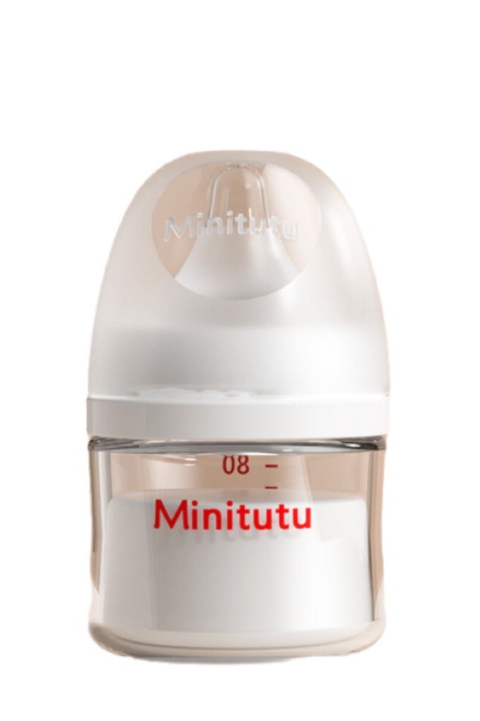 Minitutu Wide-Neck Anti-Colic Glass Feeding Bottle With Breast-Like Nipples, 80 ML, 0 Months + - Image 1