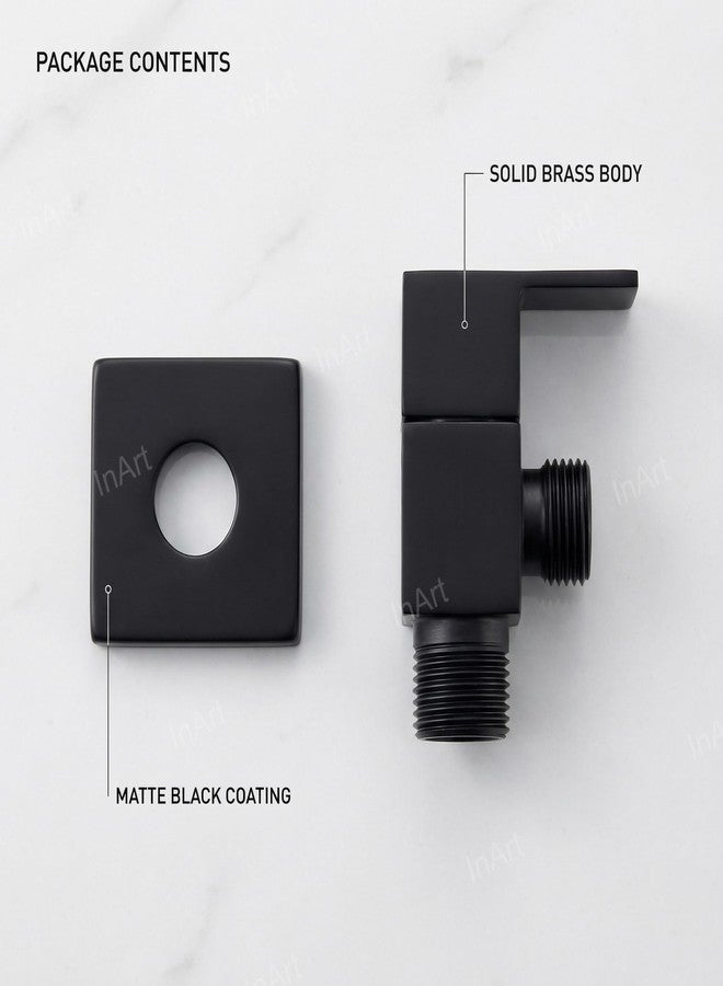 InArt Wall Mounted Brass Angle Valve for Bathroom & Kitchen | Angle Stop Cock with Wall Flange | 80x40x48mm, Black Finish - 5 Year Warranty - Image 2