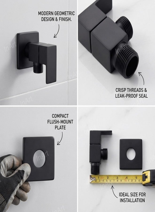 InArt Wall Mounted Brass Angle Valve for Bathroom & Kitchen | Angle Stop Cock with Wall Flange | 80x40x48mm, Black Finish - 5 Year Warranty - Image 3
