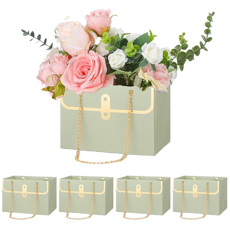 Wazoci 4pcs Paper Flower Bags for Bouquets, Flower Boxes for Arrangements, Paper Flower Gift Bags with Handles Florist Supplies for Weddings Mother's Day (Beige) - Image 1