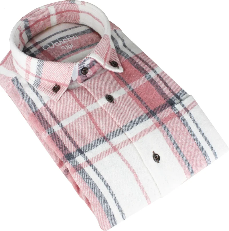 فاريتا Men's Pink Thick Winter Classic Wide Cut Lumberjack Shirt with Pockets