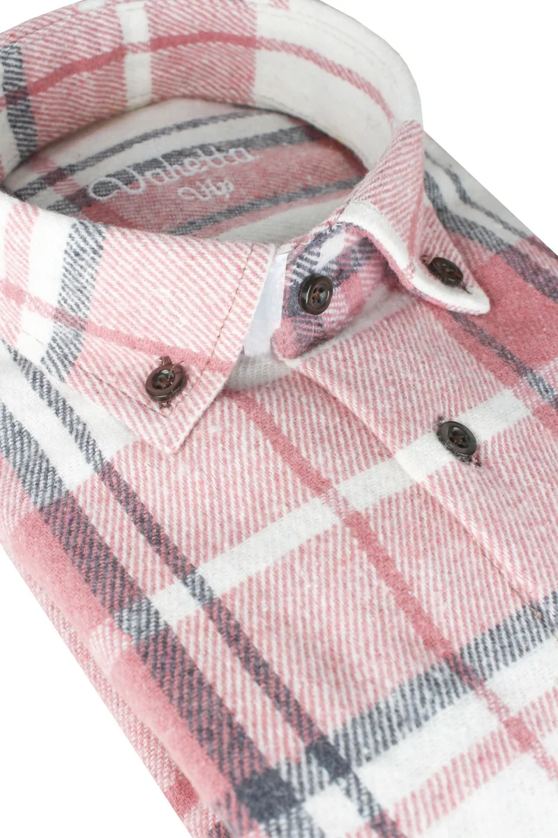 فاريتا Men's Pink Thick Winter Classic Wide Cut Lumberjack Shirt with Pockets