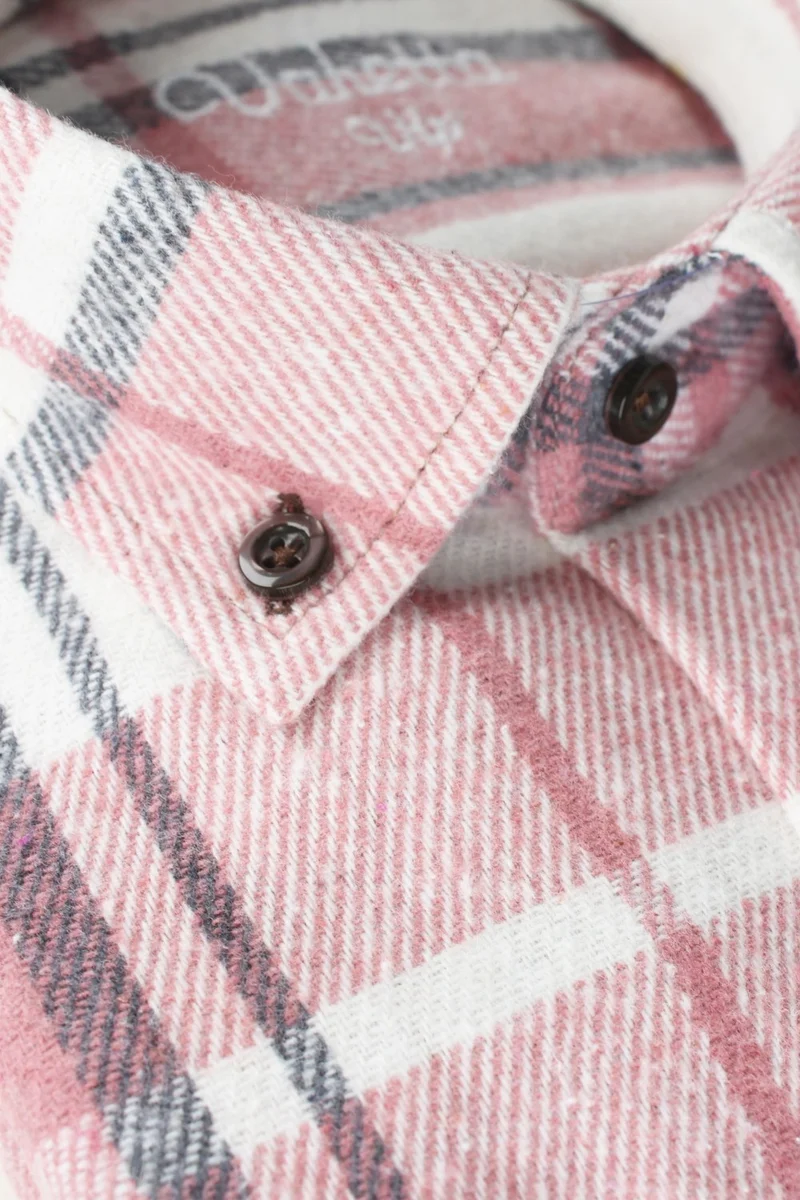 فاريتا Men's Pink Thick Winter Classic Wide Cut Lumberjack Shirt with Pockets