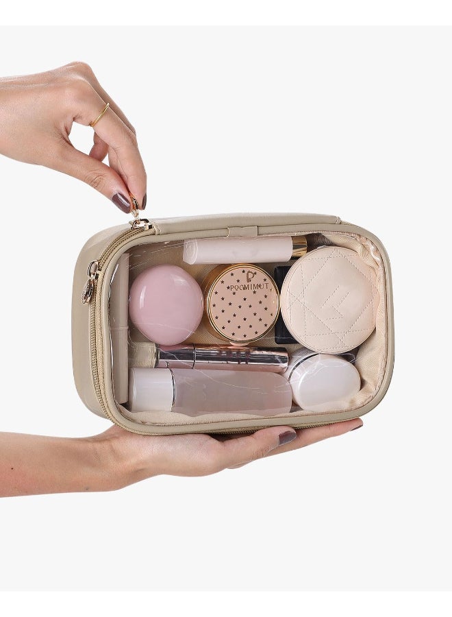 Pocmimut Makeup BagSmall Makeup Pouch Clear Travel Cosmetic Bag Car Accessories Storage for WomenTravel Essentials OrganizersApricot - Image 4